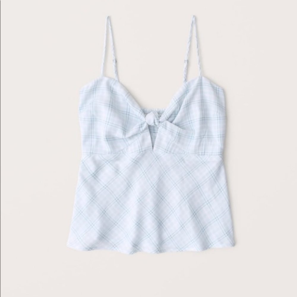 Abercrombie Knot-Front Cami in Light Blue Gingham